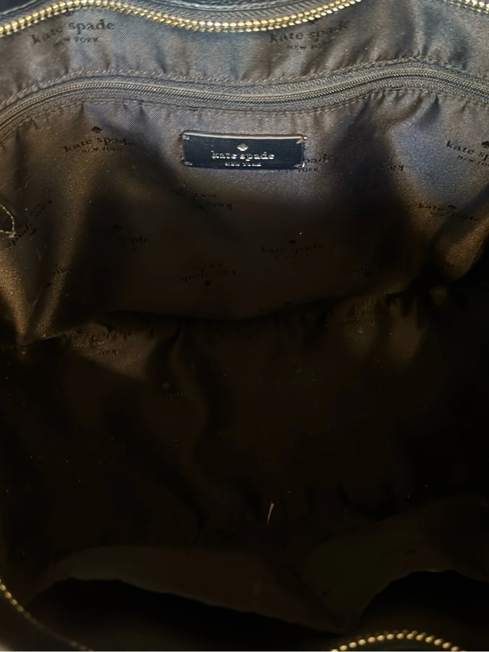 kate spade black pebbled leather tote with ID tag